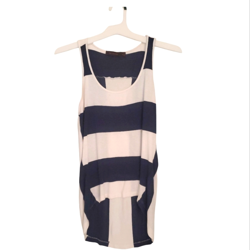 The Limited Navy and White Striped Knit Hi-Low Tank Top Size S Small